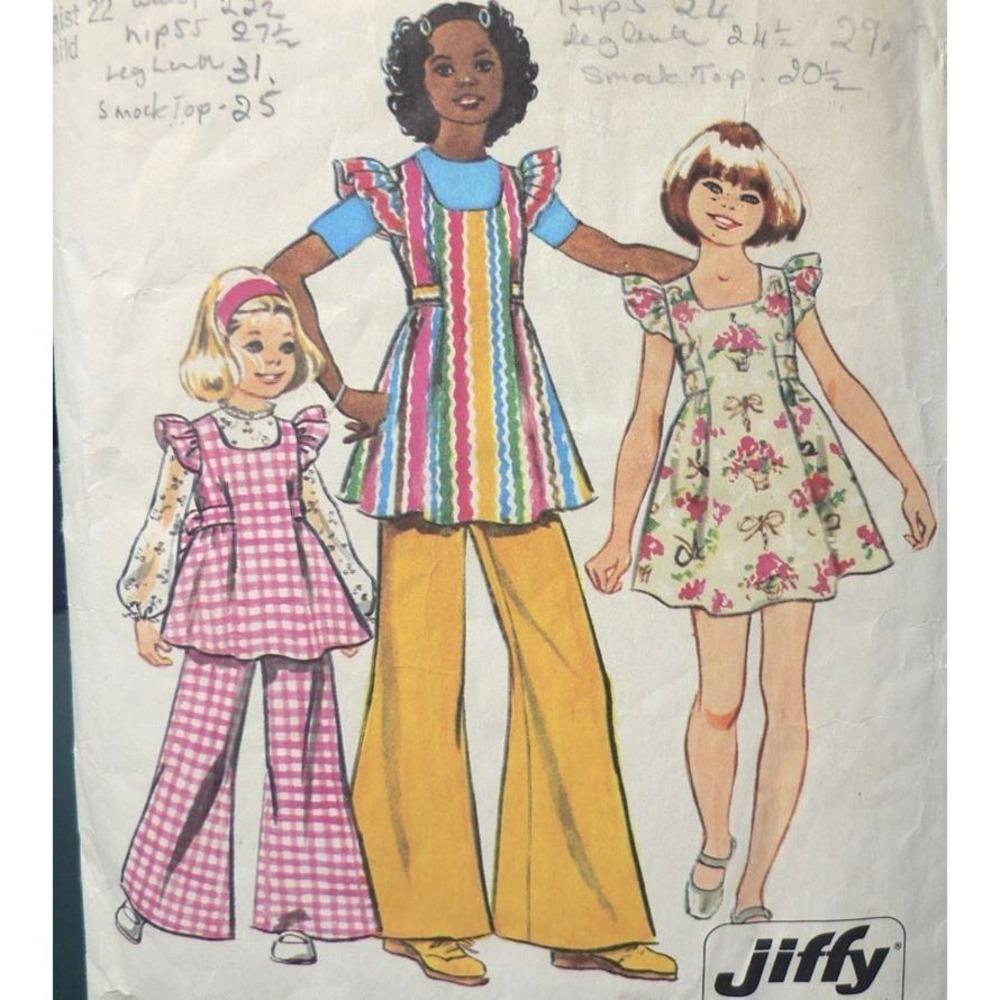 Vintage Simplicity Sewing Pattern 5483 Girls Jiffy Smock Dress Tunic Pants Sz 6